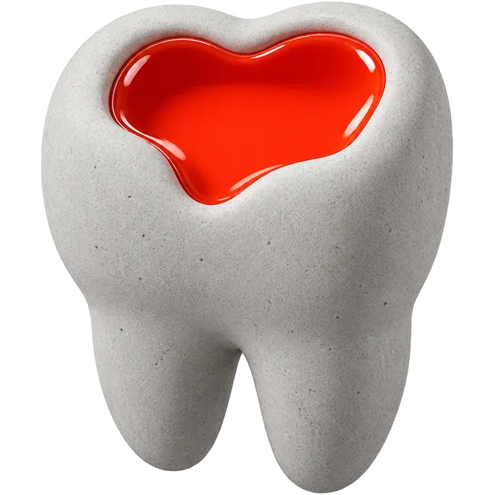 A concrete tooth with a pool of red enamel, turning as you scroll